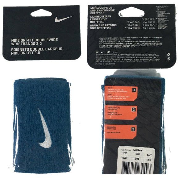 Nike Dri-Fit DoubleWide TENNIS Wristbands 2.0 Teal - Picture 2 of 3